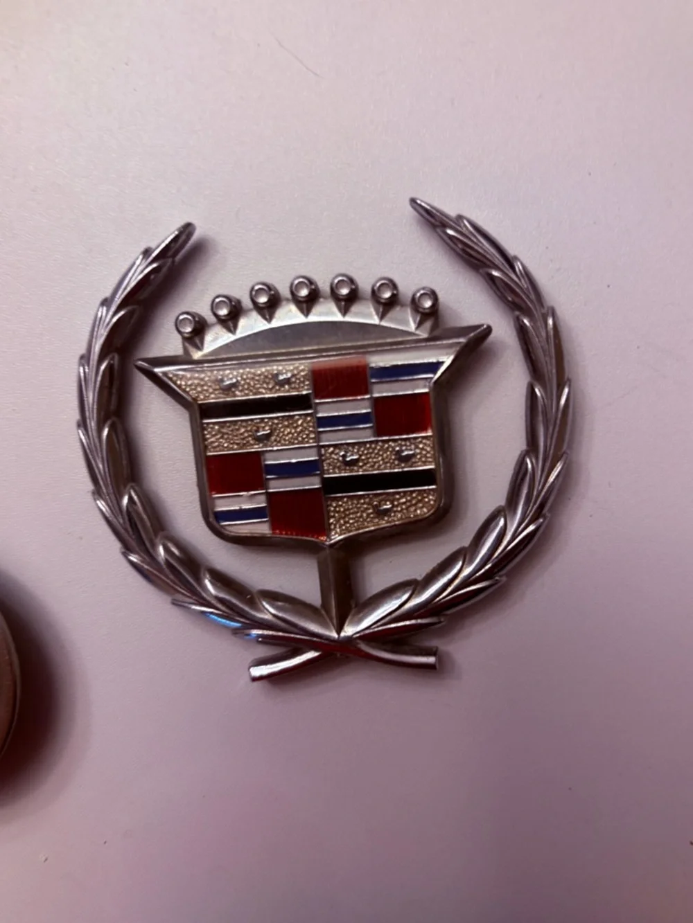 Cadillac lot vintage- Emblem Key Clip hood ornament, & hub cap